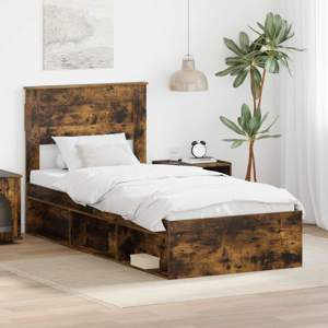 Ramka łóżka Gładki Dąb wędzony 75 x 190 cm Lite drewno sosnowe