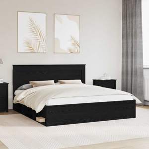 Ramka łóżka Czarny 200 x 200 cm Lite drewno sosnowe