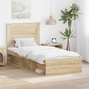 Ramka łóżka Gładki Dąb Sonoma 75 x 190 cm Lite drewno sosnowe
