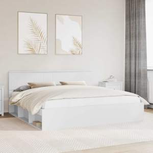 Ramka łóżka Z zagłówkiem Biały 200 x 200 cm Lite drewno sosnowe