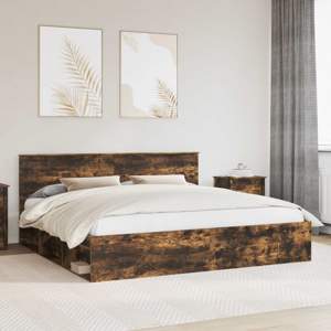 Ramka łóżka Dąb wędzony 200 x 200 cm Lite drewno sosnowe