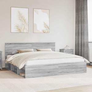 Ramka łóżka Szary Sonoma 200 x 200 cm Lite drewno sosnowe