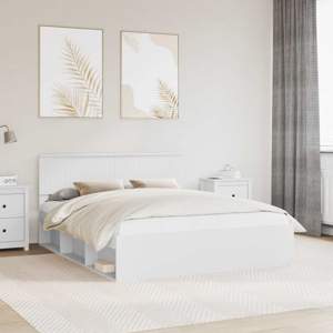 Ramka łóżka Z zagłówkiem Biały 160 x 200 cm Lite drewno sosnowe