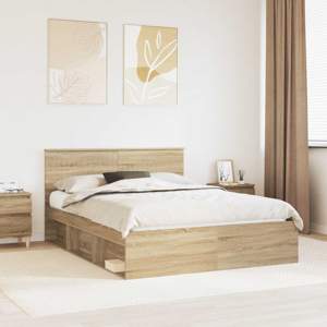 Ramka łóżka Dąb Sonoma 150 x 200 cm Lite drewno sosnowe