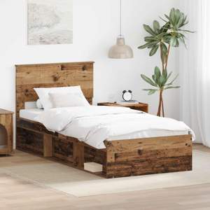 Ramka łóżka Stare drewno 90 x 200 cm Lite drewno sosnowe