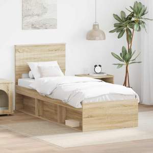 Ramka łóżka Dąb Sonoma 75 x 190 cm Lite drewno sosnowe