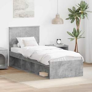 Ramka łóżka Szary beton 75 x 190 cm Lite drewno sosnowe
