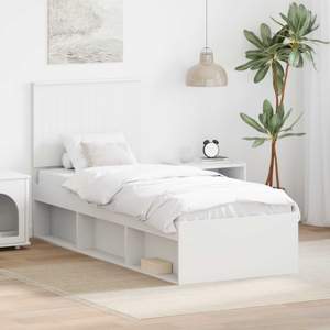 Ramka łóżka Z zagłówkiem Biały 75 x 190 cm Lite drewno sosnowe