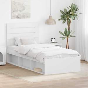 Ramka łóżka Z zagłówkiem Biały 75 x 190 cm Lite drewno sosnowe