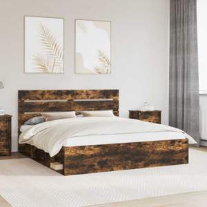 Ramka łóżka Dąb wędzony 200 x 200 cm Lite drewno sosnowe