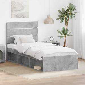 Ramka łóżka Betonowy 90 x 200 cm Lite drewno sosnowe