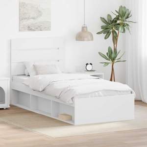 Ramka łóżka Z zagłówkiem Biały 75 x 190 cm Lite drewno sosnowe