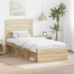 Ramka łóżka Dąb Sonoma 75 x 190 cm Lite drewno sosnowe
