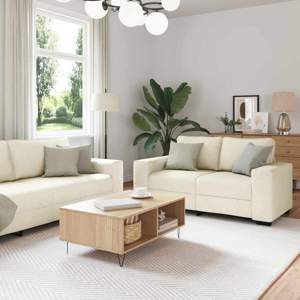 Sofa 3 szt. Beżowy Tkanina lniana