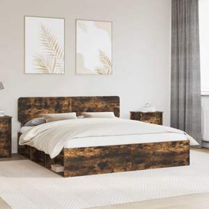Ramka łóżka Dąb wędzony 200 x 200 cm Lite drewno sosnowe