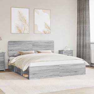 Ramka łóżka Szary Sonoma 200 x 200 cm Lite drewno sosnowe