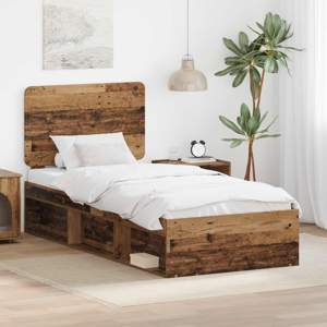 Ramka łóżka Stare drewno 75 x 190 cm Lite drewno sosnowe