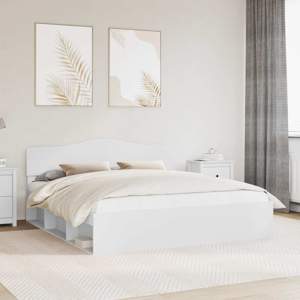Ramka łóżka Z zagłówkiem Biały 200 x 200 cm Lite drewno sosnowe