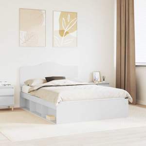 Ramka łóżka Z zagłówkiem Biały 150 x 200 cm Lite drewno sosnowe