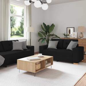 Sofa 3 szt. Czarny Tkanina lniana