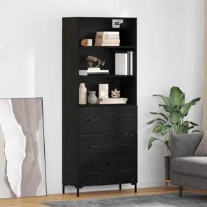 Highboard Czarny Dąb 69,5 x 34 x 180 cm Drewno inżynieryjne