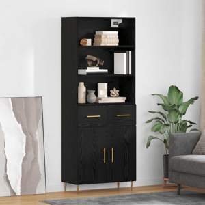 Highboard Czarny Dąb 69,5 x 34 x 180 cm Drewno inżynieryjne
