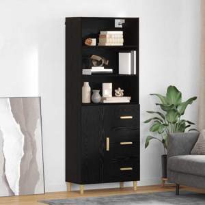 Highboard Czarny Dąb 69,5 x 32,5 x 180 cm Drewno inżynieryjne