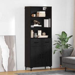 Highboard Czarny Dąb 69,5 x 34 x 180 cm Drewno inżynieryjne