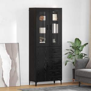Highboard Czarny Dąb 69,5 x 34 x 180 cm Drewno inżynieryjne