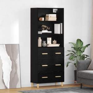 Highboard Czarny Dąb 69,5 x 32,5 x 180 cm Drewno inżynieryjne
