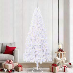 Sztuczna choinka z 300 diodami LED Biały 240 cm PVC i stal