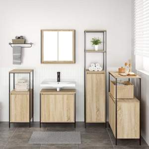 Zestaw mebli łazienkowych 5 szt. Dąb Sonoma i czarny