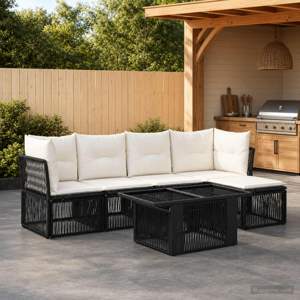 Zestaw Sof na Ogród 6 szt. Czarny polirattan