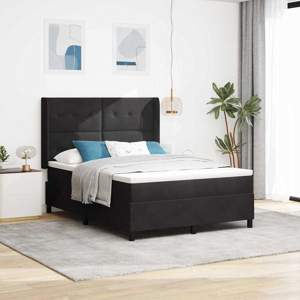 Łóżko sprężynowe z paskami LED Czarny 140 x 200 cm Aksamit