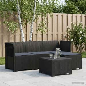 Sofa ogrodowa dla 4 osób z poduszkami w stylu rattanowym PP