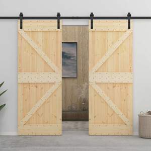 Drzwi przesuwne 2 szt. 80 x 210 cm Lite drewno sosnowe