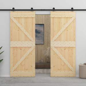Drzwi przesuwne 2 szt. 90 x 210 cm Lite drewno sosnowe