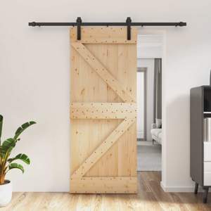 Drzwi przesuwne 85 x 210 cm Lite Drewno Sosnowe (Nieobrobione)