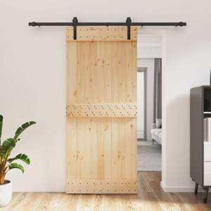 Drzwi przesuwne 90 x 210 cm Lite Drewno Sosnowe (Nieobrobione)