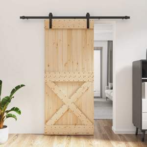 Drzwi przesuwne 90 x 210 cm Lite Drewno Sosnowe (Nieobrobione)