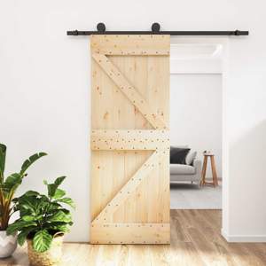 Drzwi przesuwne 85 x 210 cm Lite Drewno Sosnowe (Nieobrobione)