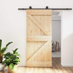 Drzwi przesuwne 95 x 210 cm Lite Drewno Sosnowe (Nieobrobione)