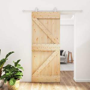 Drzwi przesuwne 85 x 210 cm Lite Drewno Sosnowe (Nieobrobione)