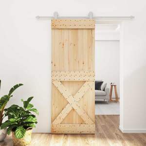 Drzwi przesuwne 80 x 210 cm Lite Drewno Sosnowe (Nieobrobione)