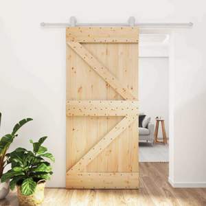 Drzwi przesuwne 95 x 210 cm Lite Drewno Sosnowe (Nieobrobione)