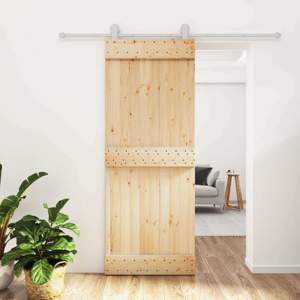 Drzwi przesuwne 80 x 210 cm Lite Drewno Sosnowe (Nieobrobione)