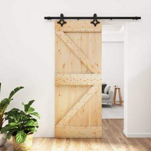 Drzwi przesuwne 85 x 210 cm Lite Drewno Sosnowe (Nieobrobione)