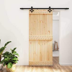 Drzwi przesuwne 90 x 210 cm Lite Drewno Sosnowe (Nieobrobione)