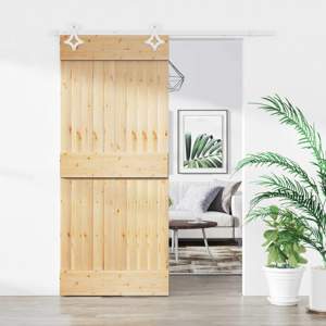 Drzwi przesuwne 90 x 210 cm Lite Drewno Sosnowe (Nieobrobione)