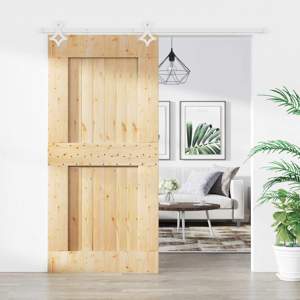Drzwi przesuwne 95 x 210 cm Lite Drewno Sosnowe (Nieobrobione)
